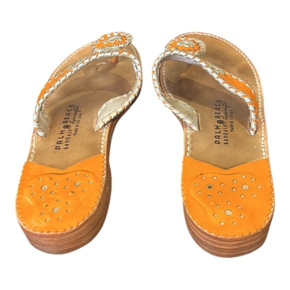 Palm Beach Leather Flat Slide Sandals Orange Silver Size 7 - Picture 8 of 11